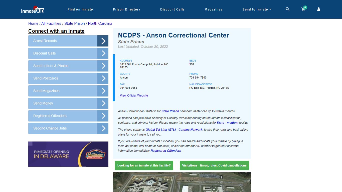 NCDPS - Anson Correctional Center & Inmate Search - Polkton, NC